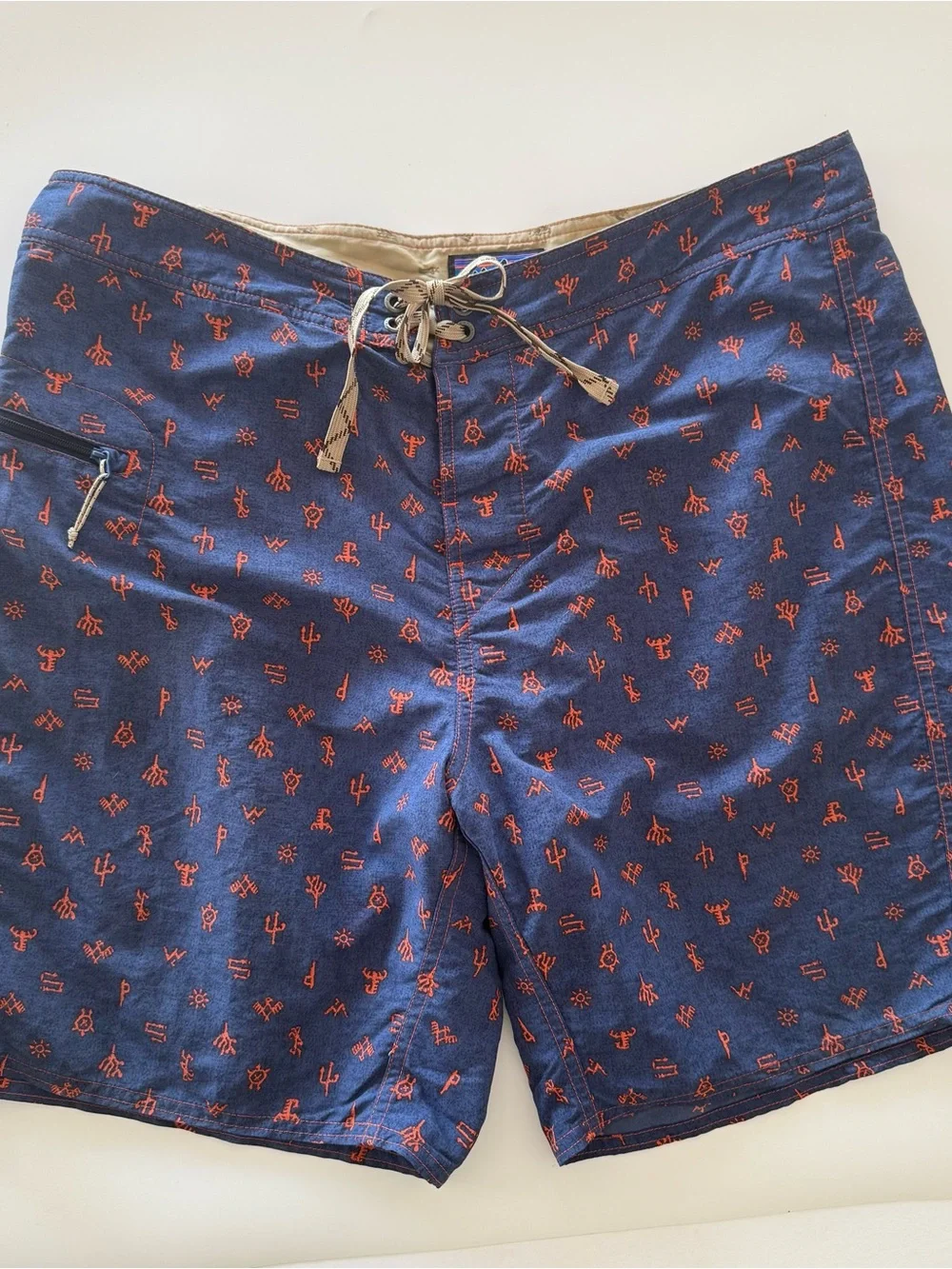 Patagonia Mens Board Shorts Blue Orange Southwest Desert Print Swim Trunks 36
